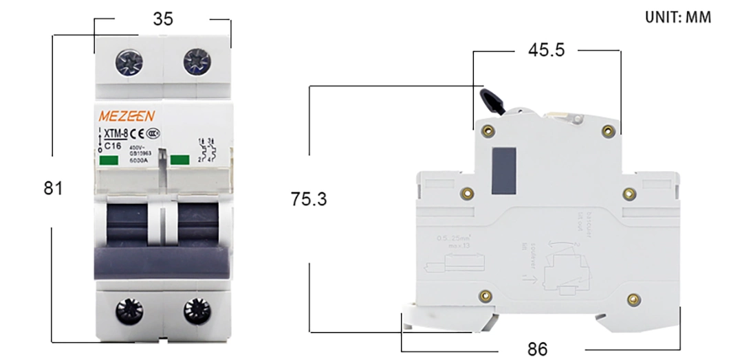 Miniature Circuit Breaker AC 230V-400V 32A Breaking Capacity 6ka MCB