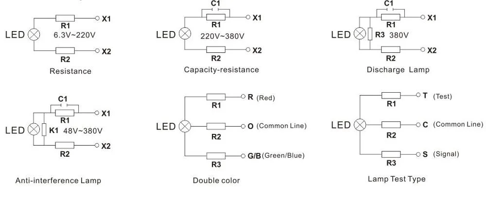 22mm LED Red Green Indicator Lamp Signal Indicating Lamp 12-500V