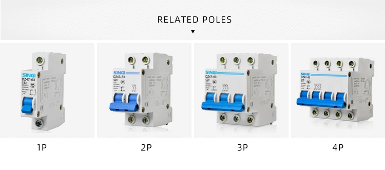 Manufacture Low Voltage Circuit Breakers Air Singi Breaker Electronic 1p DC Dz47-63